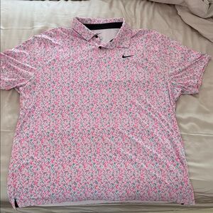 Nike Men's Vibrant Pink and Green Polo Shirt
